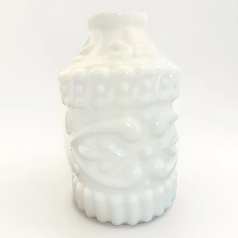 Vintage Jim Beam Milk Glass Decanter w Stopper | Scroll Grape Pattern